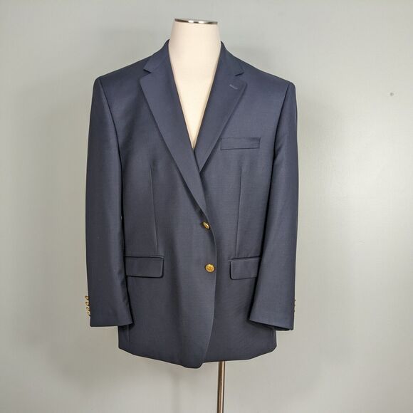 Lauren Ralph Lauren Sport Coat Blazer Wool Navy Blue Gold Buttons Jacket 48R - Picture 1 of 12